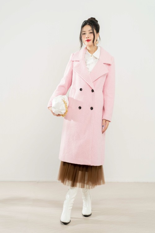 Sixdo Light Pink Long Tweed Coat